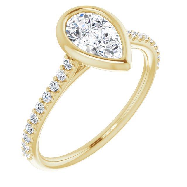 10K Yellow Gold Customizable Bezel-set Pear Cut Style with Ultra-thin Pavé-Accented Band