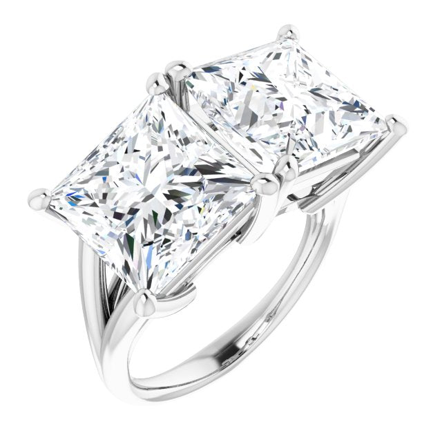 10K White Gold Customizable Two-Stone Princess/Square Cut with Split Band