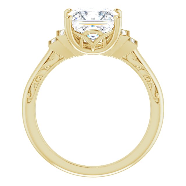 Cubic Zirconia Engagement Ring- The Brynhild (Customizable Engraved Design with Princess/Square Cut Center and Perpendicular Band Accents)