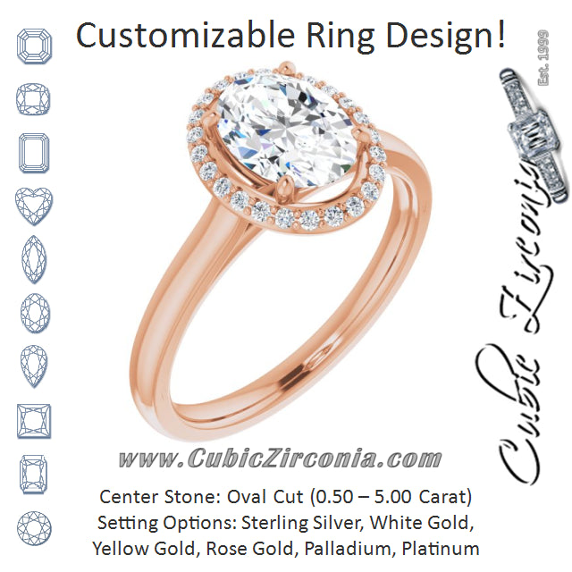 Cubic Zirconia Engagement Ring- The Amber (Customizable Halo-Styled Cathedral Oval Cut Design)