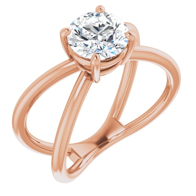 10K Rose Gold Customizable Round Cut Solitaire with Semi-Atomic Symbol Band