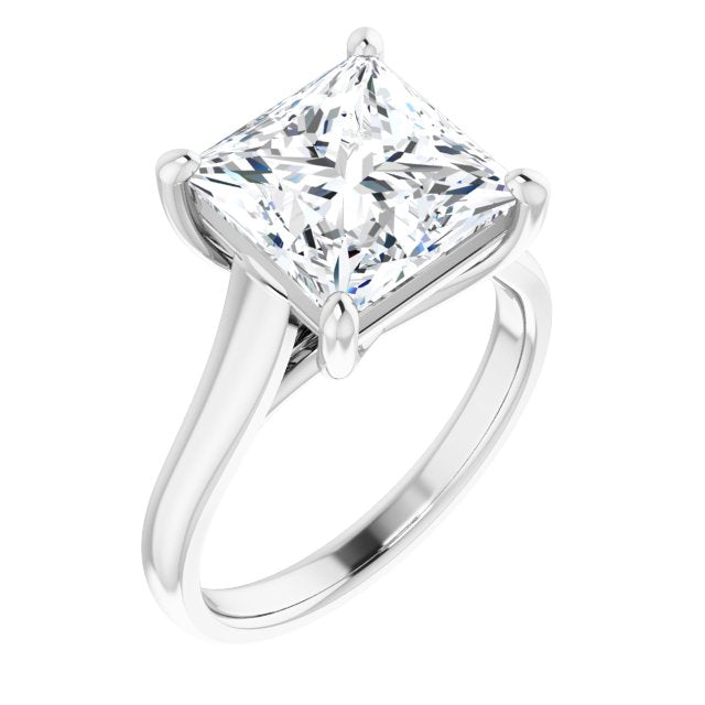 10K White Gold Customizable Princess/Square Cut Cathedral-Prong Solitaire with Decorative X Trellis