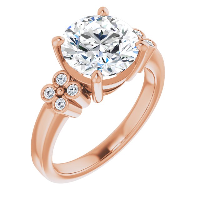 14K Rose Gold Customizable 9-stone Design with Round Cut Center and Complementary Quad Bezel-Accent Sets