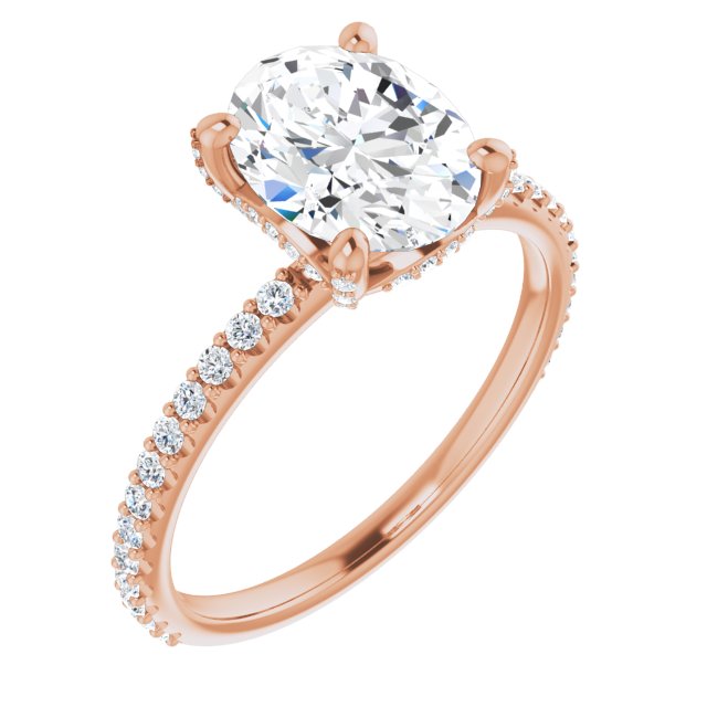 10K Rose Gold Customizable Oval Cut Design with Round-Accented Band, Micropav? Under-Halo and Decorative Prong Accents)