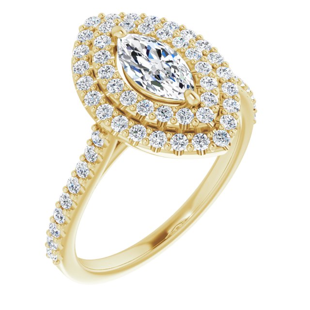 10K Yellow Gold Customizable Double-Halo Marquise Cut Design with Accented Split Band