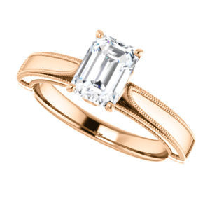 Cubic Zirconia Engagement Ring- The Britney (Customizable Emerald Cut Decorative-Pronged Cathedral Solitaire with Fine Milgrain Band)
