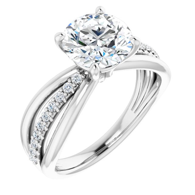 10K White Gold Customizable Round Cut Design with Tri-Split Accented Band