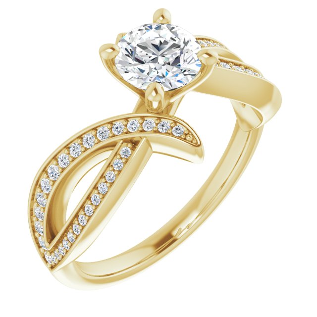 10K Yellow Gold Customizable Round Cut Design with Swooping Pavé Bypass Band