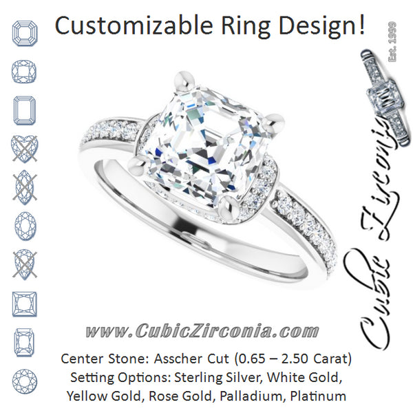 Cubic Zirconia Engagement Ring- The Ella (Customizable Asscher Cut Setting with Organic Under-halo & Shared Prong Band)