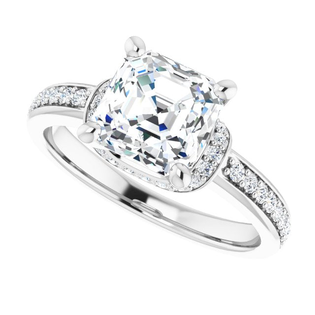 Cubic Zirconia Engagement Ring- The Ella (Customizable Asscher Cut Setting with Organic Under-halo & Shared Prong Band)