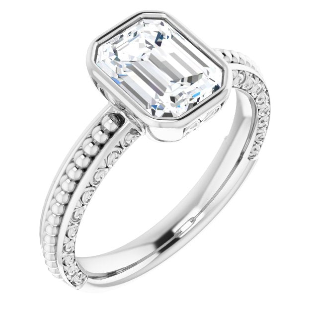 Cubic Zirconia Engagement Ring- The Cheyenne (Customizable Bezel-set Radiant Cut Solitaire with Beaded and Carved Three-sided Band)