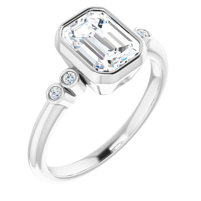 Cubic Zirconia Engagement Ring- The Mandira (Customizable 5-stone Bezel-set Radiant Cut Design with Quad Round-Bezel Side Stones)