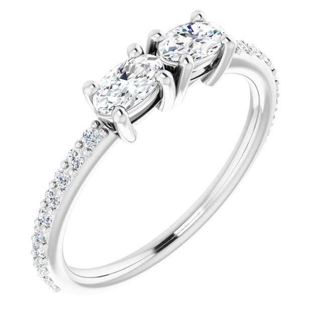 10K White Gold Customizable Enhanced 2-stone Oval Cut Design with Ultra-thin Accented Band
