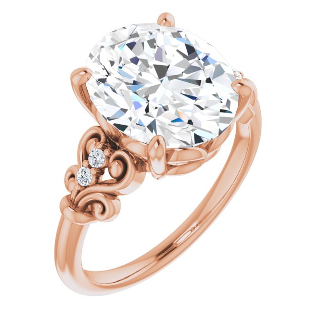 10K Rose Gold Customizable Vintage 5-stone Design with Oval Cut Center and Artistic Band Décor