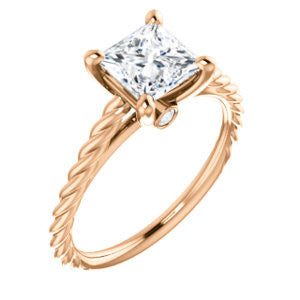 Cubic Zirconia Engagement Ring- The Lolita (Customizable Princess Cut Style with Braided Metal Band and Round Bezel Peekaboo Accents)