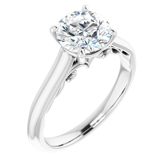 10K White Gold Customizable Round Cut Cathedral Solitaire with Two-Tone Option Decorative Trellis 'Down Under'