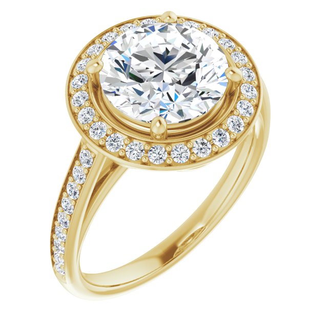 10K Yellow Gold Customizable Cathedral-raised Round Cut Halo-and-Accented Band Design