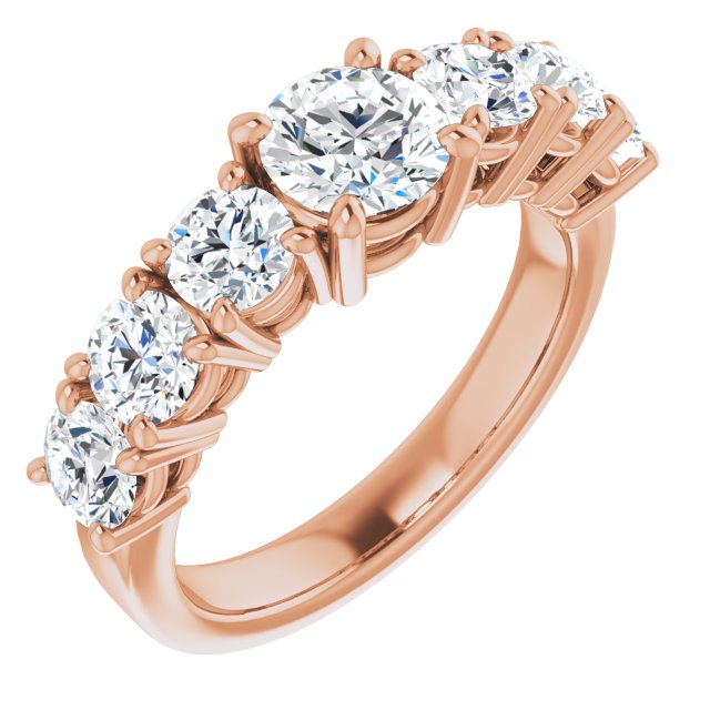 10K Rose Gold Customizable 7-stone Round Cut Design with Large Round-Prong Side Stones