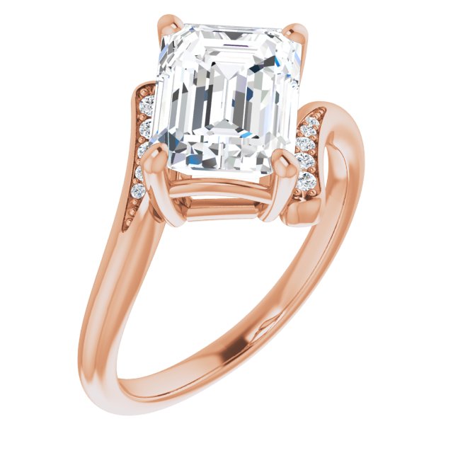10K Rose Gold Customizable 11-stone Emerald/Radiant Cut Design with Bypass Channel Accents