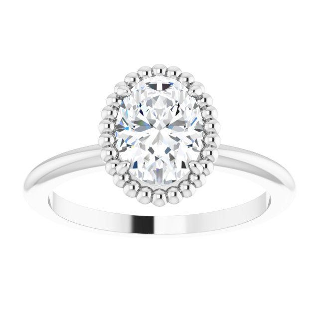 Cubic Zirconia Engagement Ring- The Jubilee (Customizable Oval Cut Solitaire with Beaded Metallic Milgrain)
