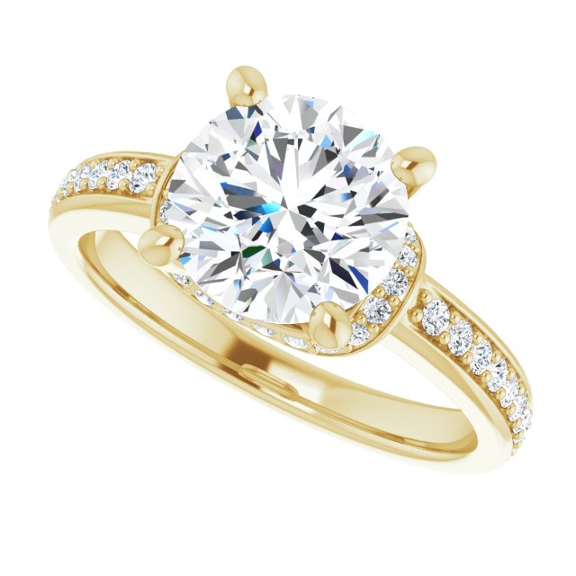 Cubic Zirconia Engagement Ring- The Ella (Customizable Round Cut Setting with Organic Under-halo & Shared Prong Band)
