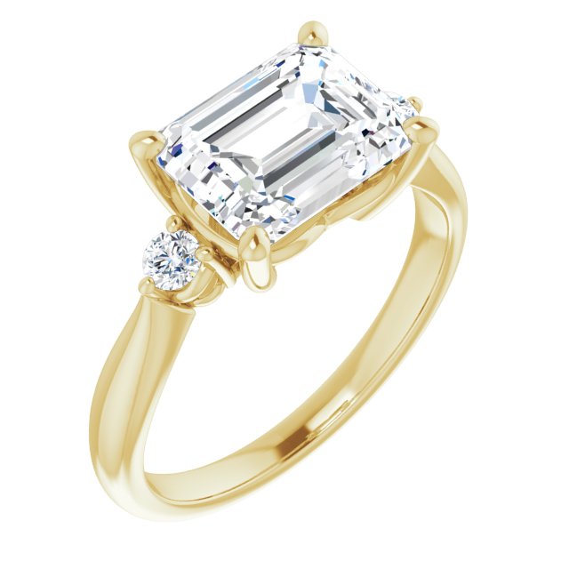 10K Yellow Gold Customizable 3-stone Emerald/Radiant Cut Design with Twin Petite Round Accents
