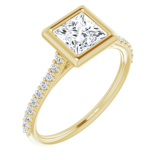 10K Yellow Gold Customizable Bezel-set Princess/Square Cut Style with Ultra-thin Pavé-Accented Band