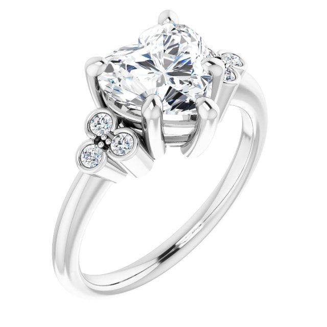 14K White Gold Customizable 7-stone Heart Cut Center with Round-Bezel Side Stones