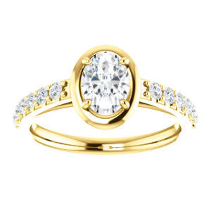 Cubic Zirconia Engagement Ring- The Lynette (Customizable Cathedral-style Bezel-set Oval Cut 13-stone Design with Round Band Accents)