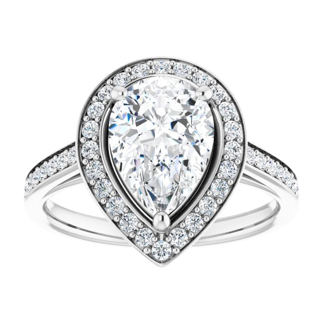Cubic Zirconia Engagement Ring- The Natascha Eva (Customizable Cathedral-raised Pear Cut Halo-and-Accented Band Design)