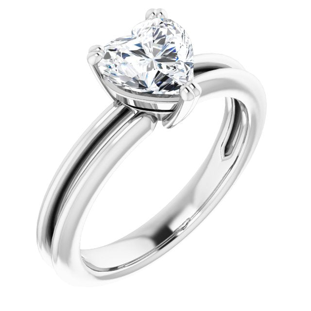 10K White Gold Customizable Heart Cut Solitaire with Grooved Band