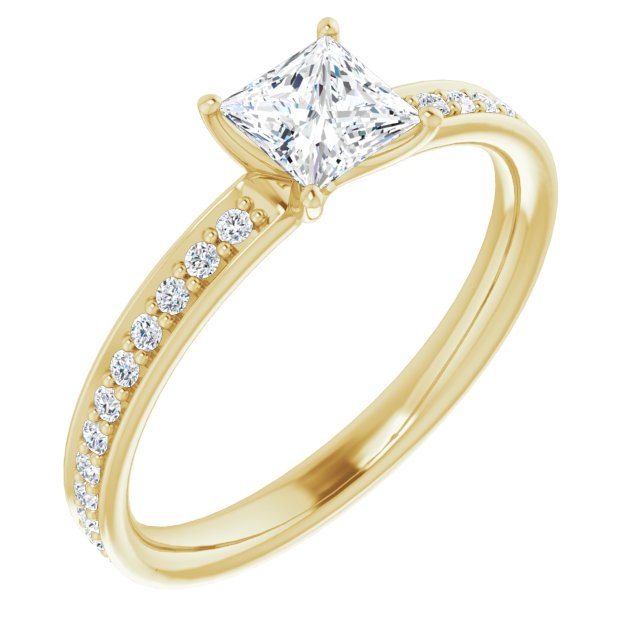10K Yellow Gold Customizable Classic Prong-set Princess/Square Cut Design with Shared Prong Band