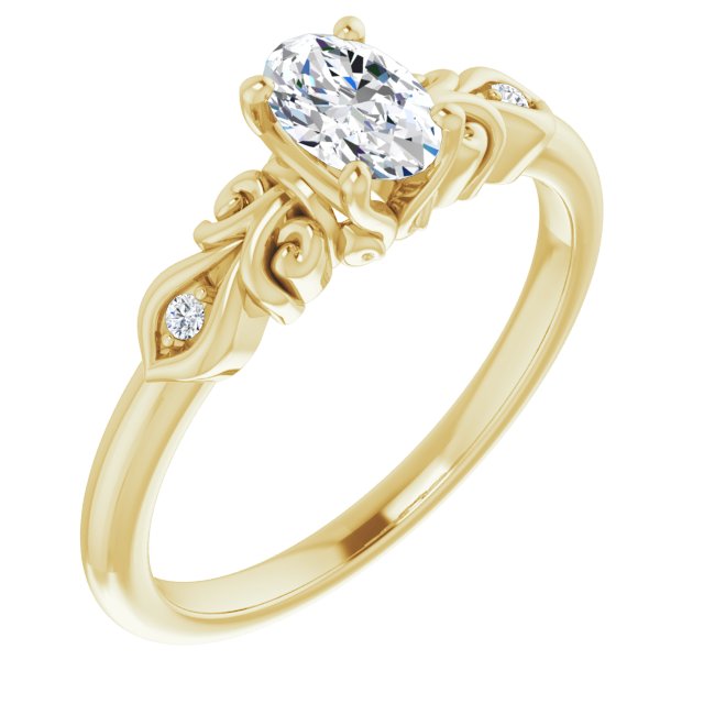 10K Yellow Gold Customizable 3-stone Oval Cut Design with Small Round Accents and Filigree