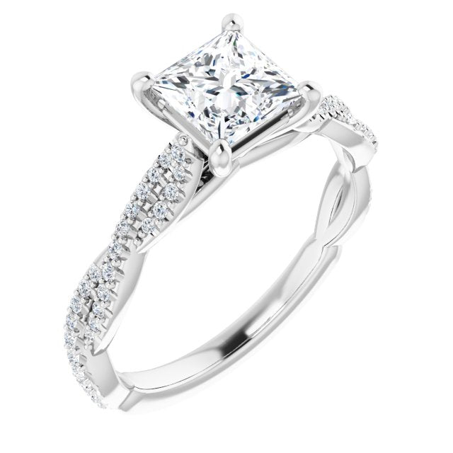 10K White Gold Customizable Princess/Square Cut Style with Thin and Twisted Micropavé Band