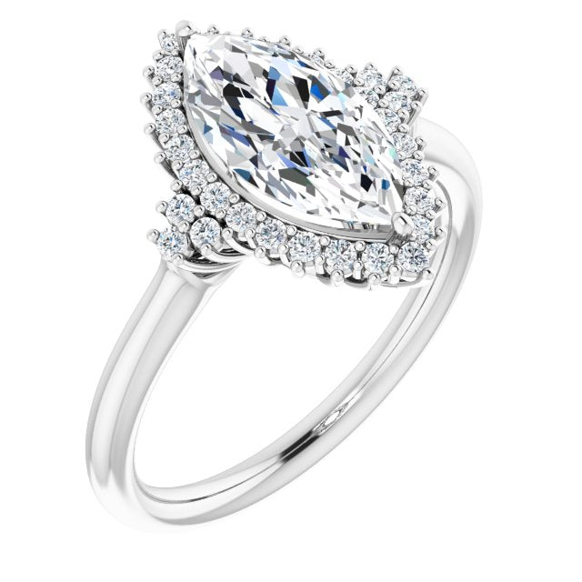 Cubic Zirconia Engagement Ring- The Winter (Customizable Marquise Cut Cathedral-Halo Design with Tri-Cluster Round Accents)