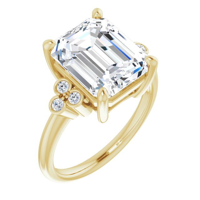 14K Yellow Gold Customizable 7-stone Emerald/Radiant Cut Center with Round-Bezel Side Stones