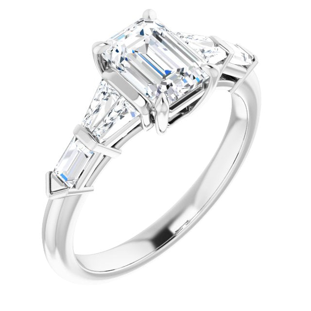 10K White Gold Customizable 7-stone Design with Emerald/Radiant Cut Center and Baguette Accents