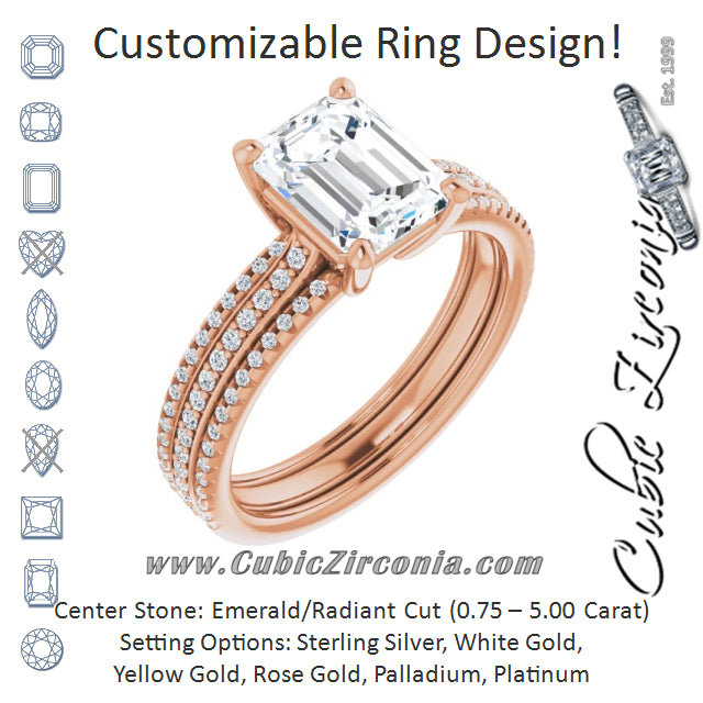 Cubic Zirconia Engagement Ring- The Isidora (Customizable Radiant Cut Center with Wide Pavé Accented Band)