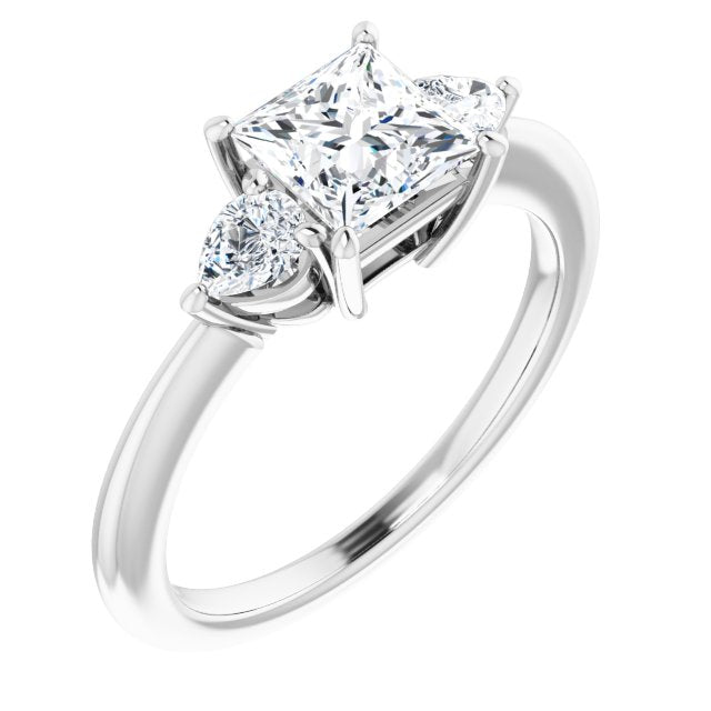 10K White Gold Customizable 3-stone Princess/Square Style with Pear Accents