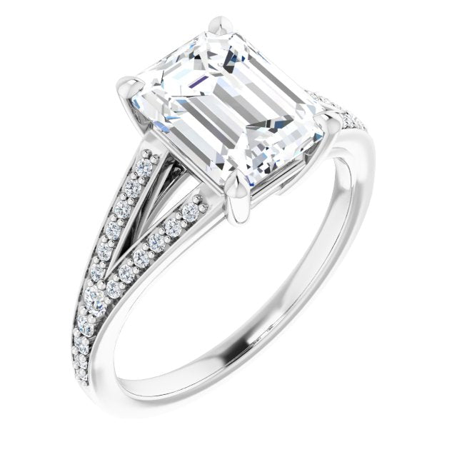 10K White Gold Customizable Emerald/Radiant Cut Center with Thin Split-Shared Prong Band
