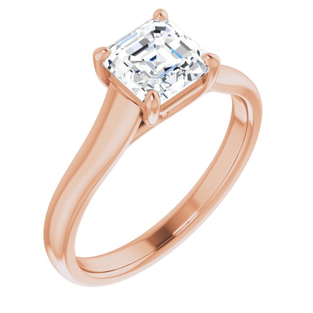 10K Rose Gold Customizable Asscher Cut Cathedral-Prong Solitaire with Decorative X Trellis