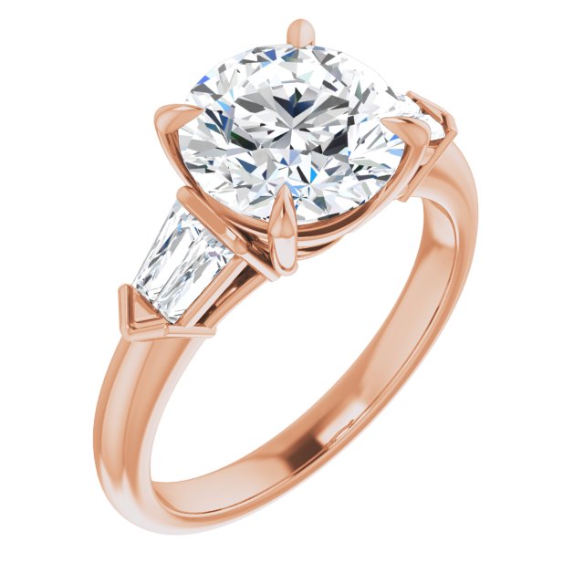 14K Rose Gold Customizable 5-stone Design with Round Cut Center and Quad Baguettes