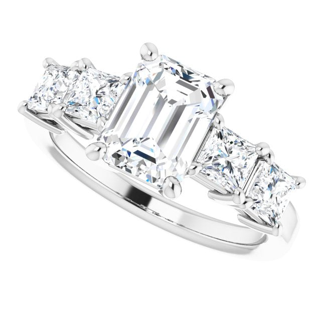 Cubic Zirconia Engagement Ring- The Abril (Customizable 5-stone Emerald Cut Style with Quad Princess-Cut Accents)