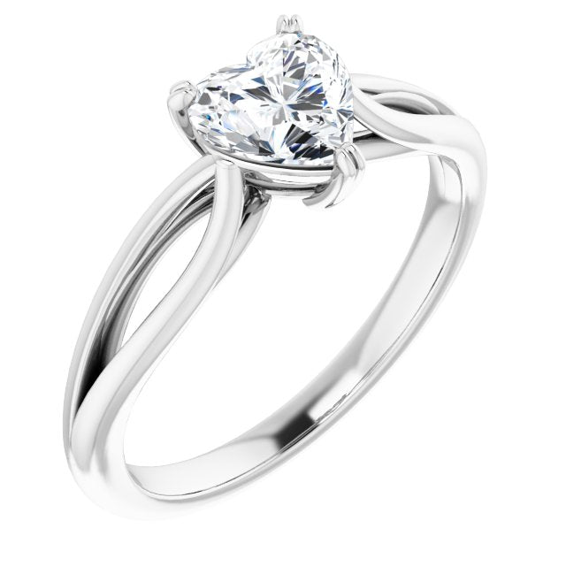 10K White Gold Customizable Heart Cut Solitaire with Wide-Split Band