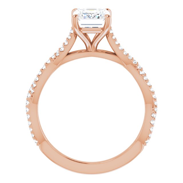 Cubic Zirconia Engagement Ring- The Alelli (Customizable Radiant Cut Style with Thin and Twisted Micropavé Band)