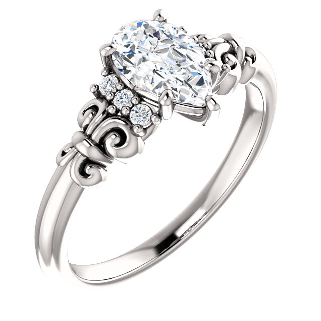 10K White Gold Customizable 7-stone Pear Cut Design with Vertical Round-Channel Accents