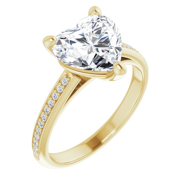 10K Yellow Gold Customizable Cathedral-set Heart Cut Style with Shared Prong Band
