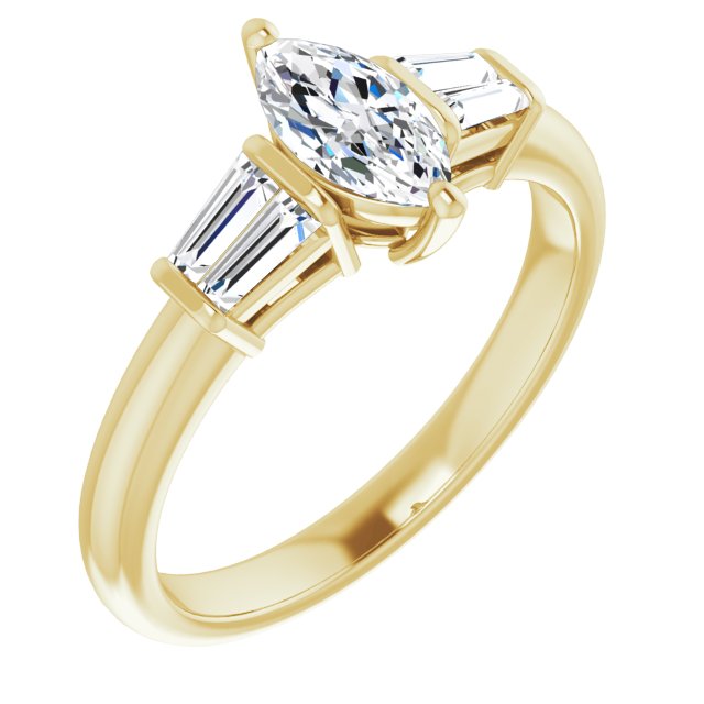 10K Yellow Gold Customizable 5-stone Marquise Cut Style with Quad Tapered Baguettes