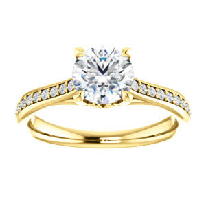 Cubic Zirconia Engagement Ring- The Luci Swan (Customizable Decorative-Pronged Round Cut with Pavé Band)