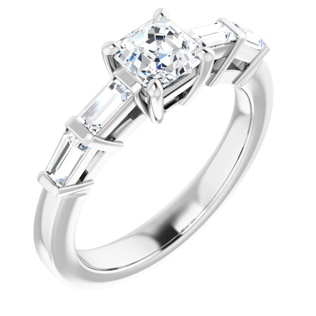 10K White Gold Customizable 9-stone Design with Asscher Cut Center and Round Bezel Accents